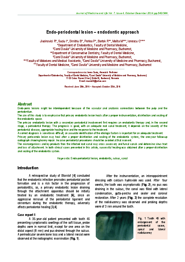 (PDF) Endo-periodontal lesion - endodontic approach