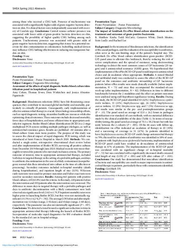(PDF) The impact of GenMark Dx ePlex blood-culture identification on ...