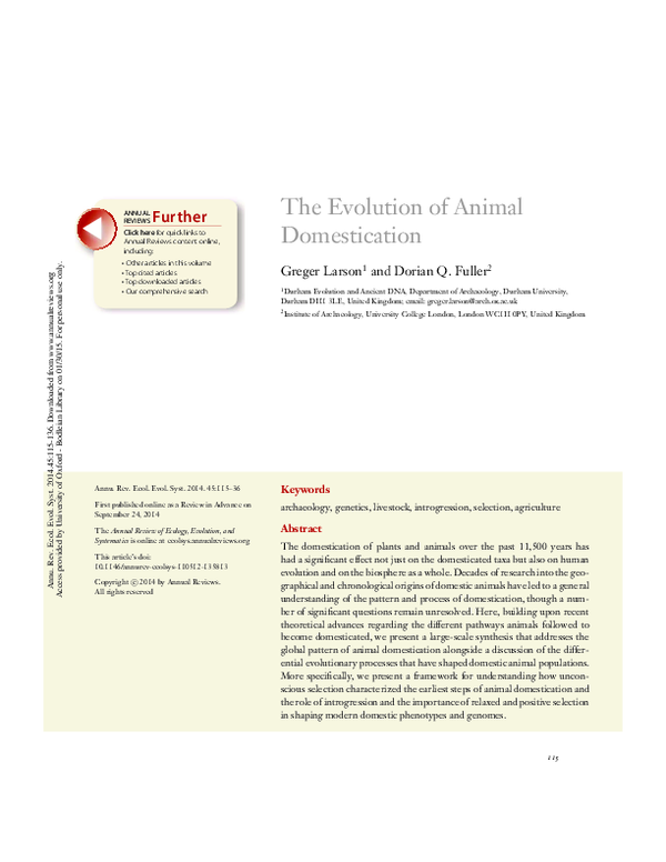 (PDF) The Evolution of Animal Domestication