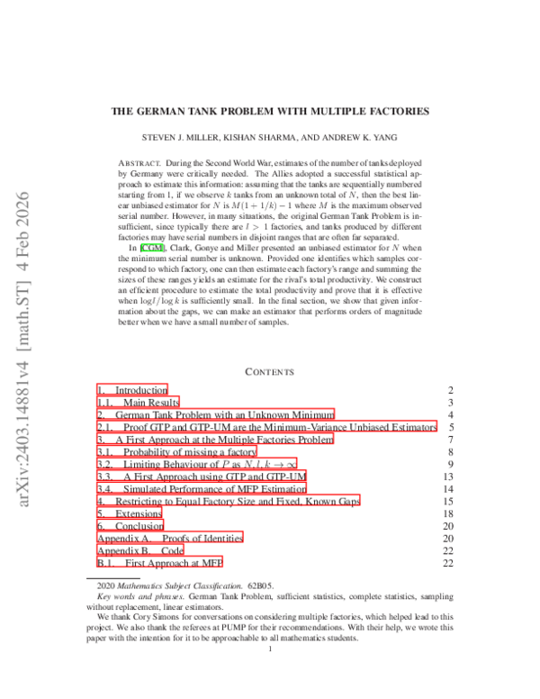 (PDF) The German Tank Problem with Multiple Factories