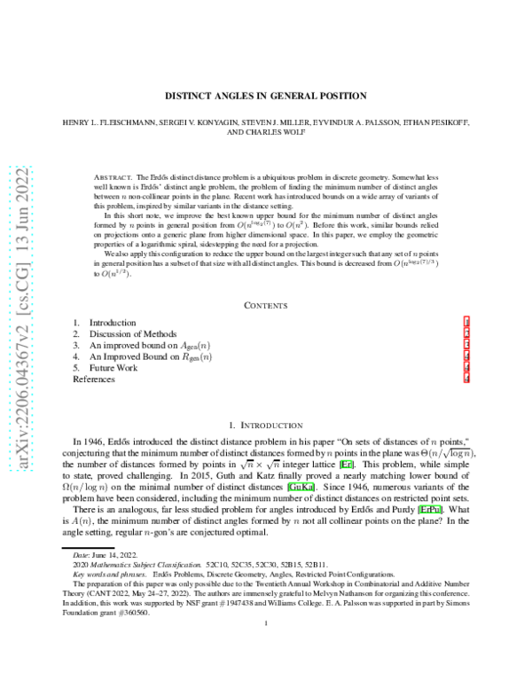 (PDF) Distinct angles in general position