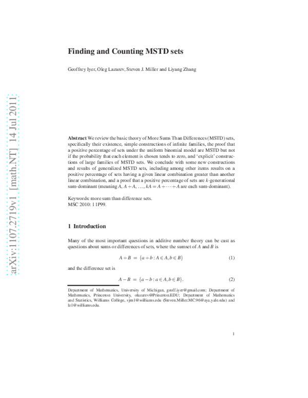 (PDF) Finding and Counting MSTD Sets