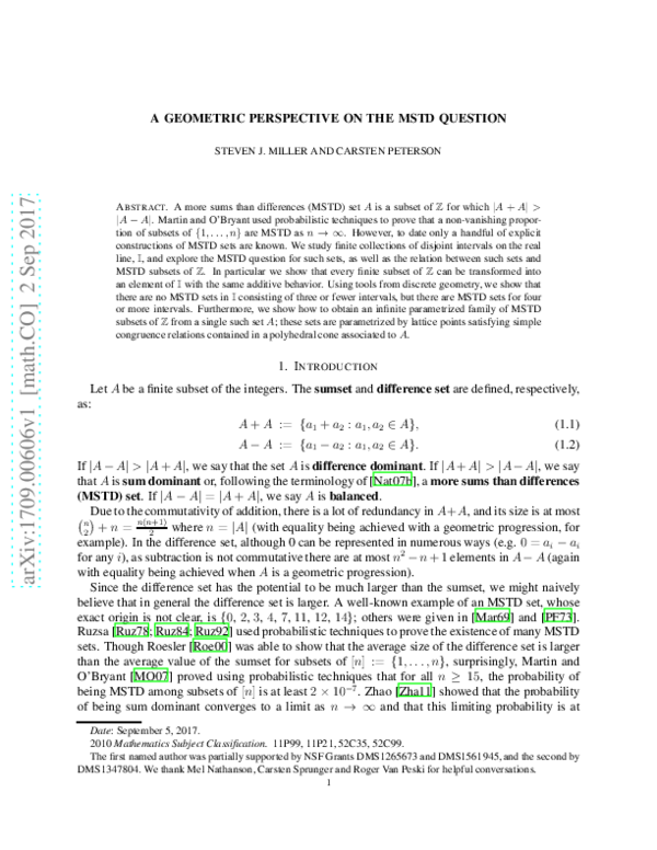(PDF) A Geometric Perspective on the MSTD Question