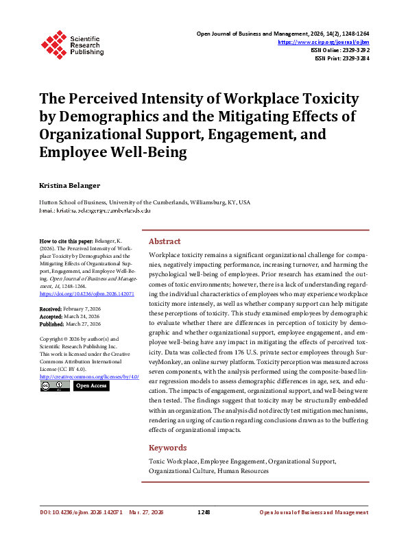 (PDF) The Perceived Intensity of Workplace Toxicity by Demographics and ...