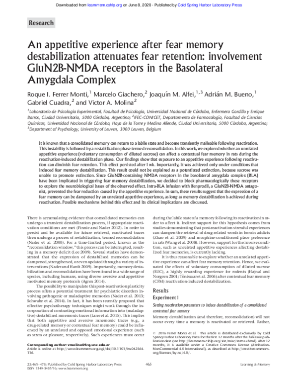(PDF) An appetitive experience after fear memory destabilization ...