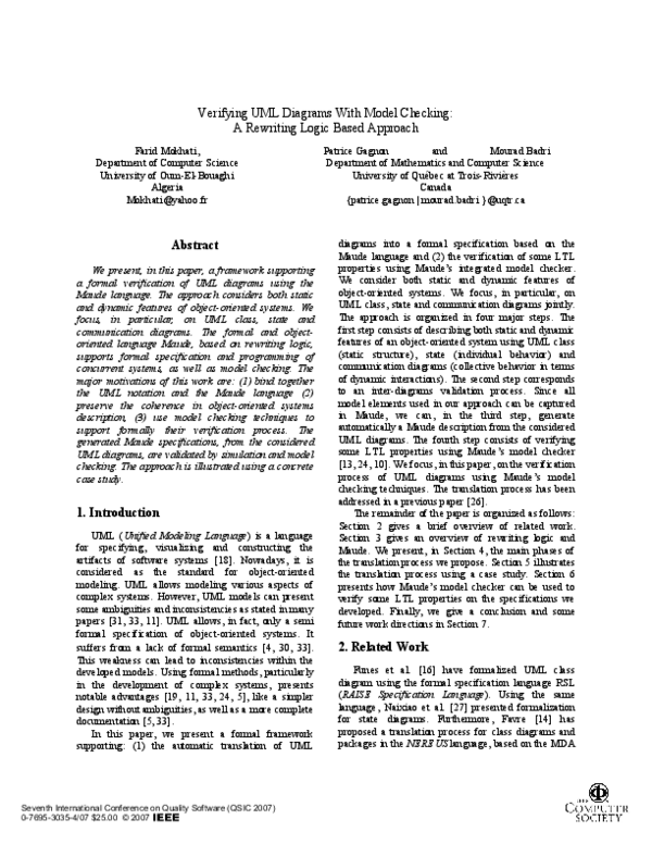 (PDF) Verifying UML Diagrams with Model Checking: A Rewriting Logic ...