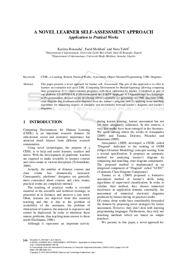 (PDF) A NOVEL LEARNER SELF-ASSESSMENT APPROACH - Application to ...