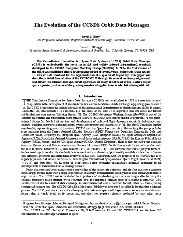 (PDF) The Evolution of the CCSDS Orbit Data Messages