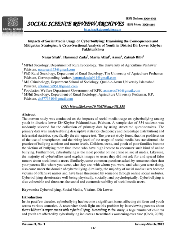(PDF) Impacts of Social Media Usage on Cyberbullying: Examining the ...