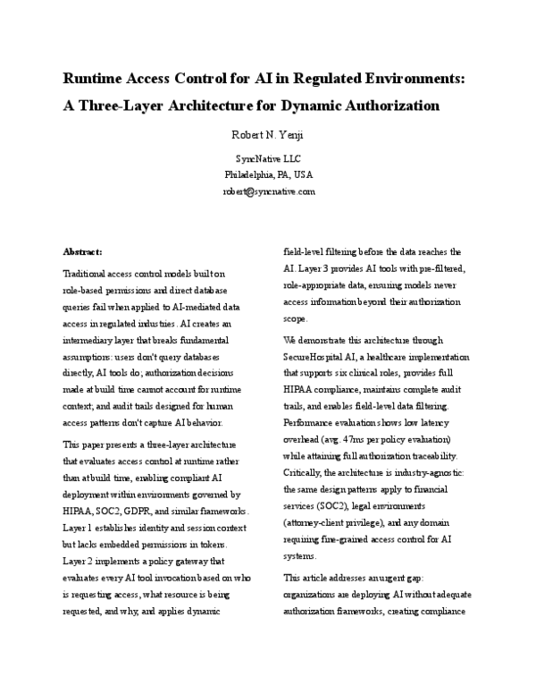 (PDF) Runtime Access Control for AI in Regulated Environments: A Three ...