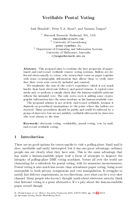 (PDF) Verifiable Postal Voting