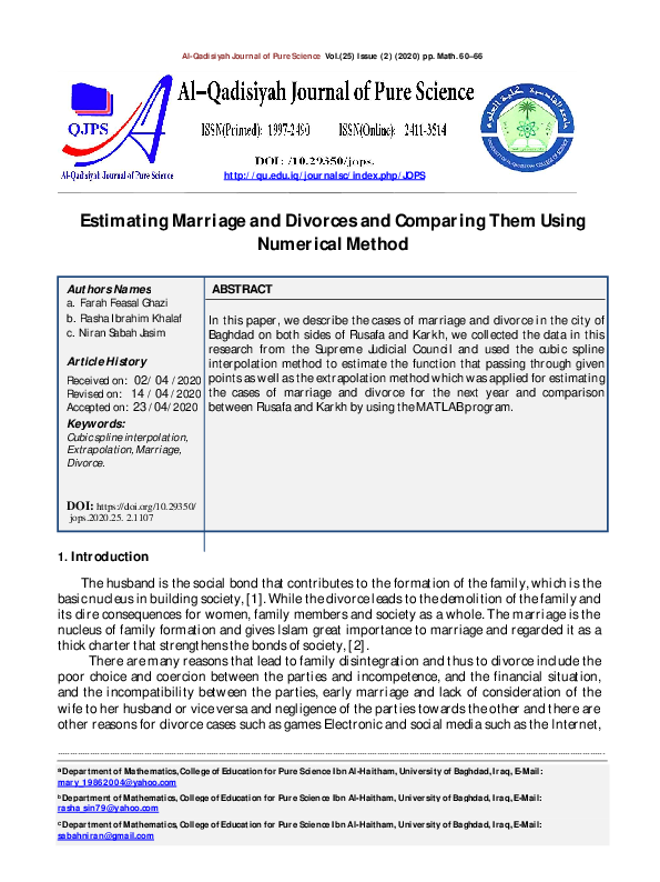 (PDF) The ESTIMATING MARRIAGE AND DIVORCES AND COMPARING THEM USING ...
