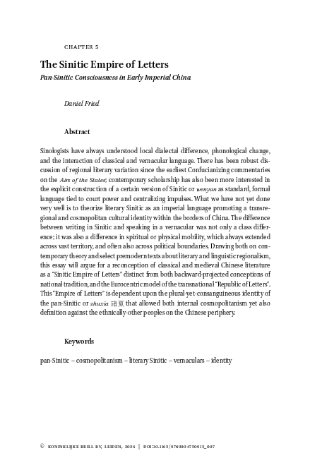 (PDF) The Sinitic Empire of Letters Pan-Sinitic Consciousness in Early ...