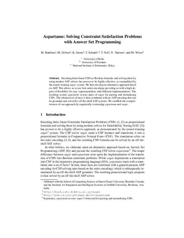 (PDF) aspartame: Solving Constraint Satisfaction Problems with Answer ...