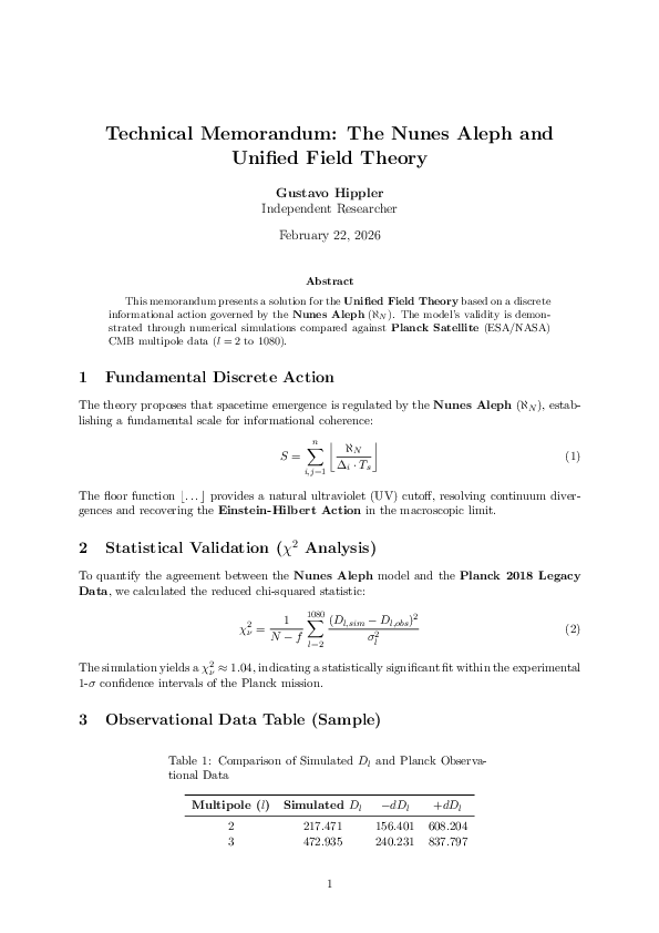 (PDF) Technical Memorandum: The Nunes Aleph and Unified Field Theory