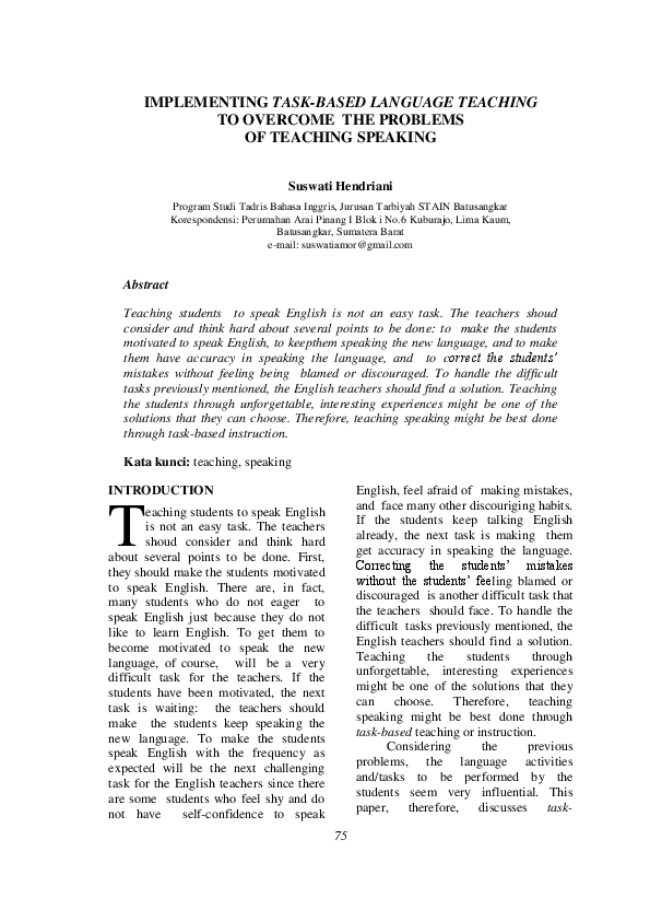 (PDF) Implementing Task-Based Language Teaching to Overcome the ...