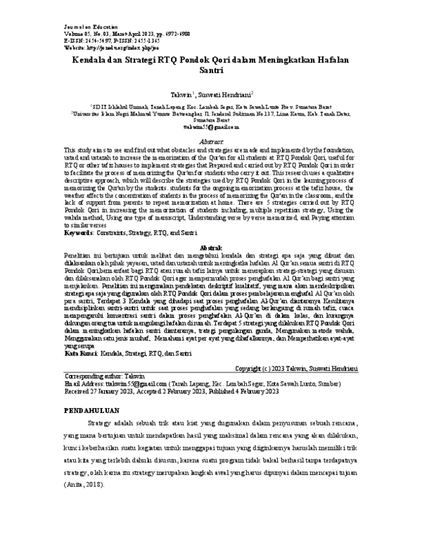 (PDF) Kendala dan Strategi RTQ Pondok Qori dalam Meningkatkan Hafalan ...