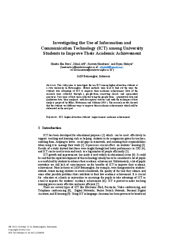 (PDF) Investigating the Use of Information and Communication Technology ...