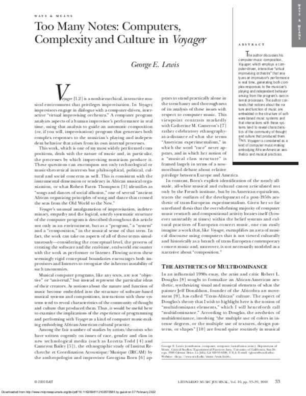 (PDF) Too Many Notes: Computers, Complexity and Culture in Voyager