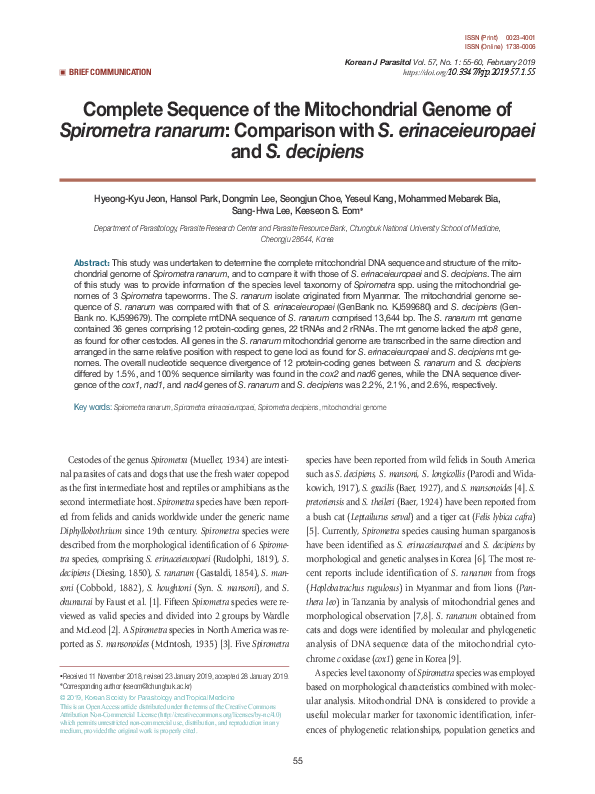 (PDF) Complete Sequence of the Mitochondrial Genome of Spirometra ...