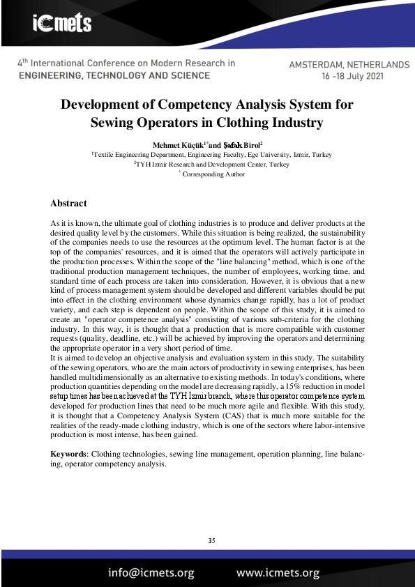 (PDF) Development of Competency Analysis System for Sewing Operators in ...