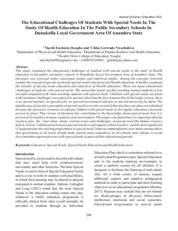 (PDF) The Educational Challenges Of Students With Special Needs In The ...