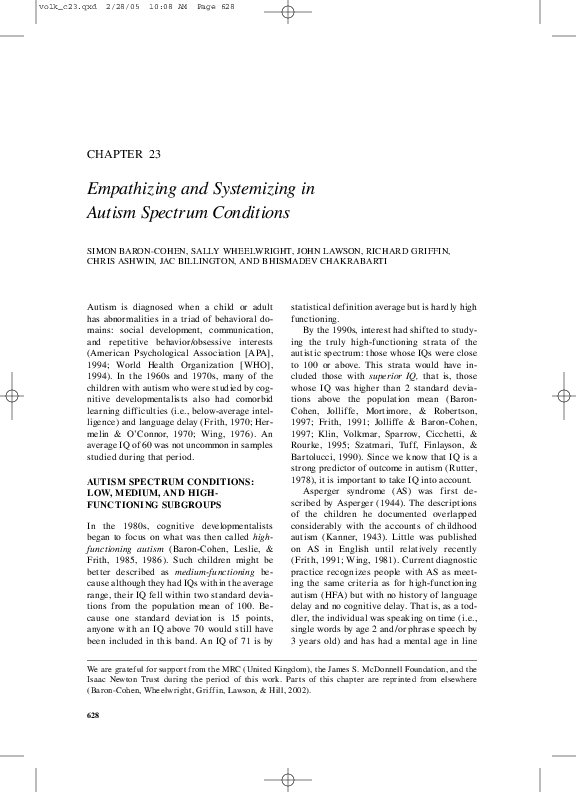 (PDF) Empathizing and Systemizing in Autism Spectrum Conditions