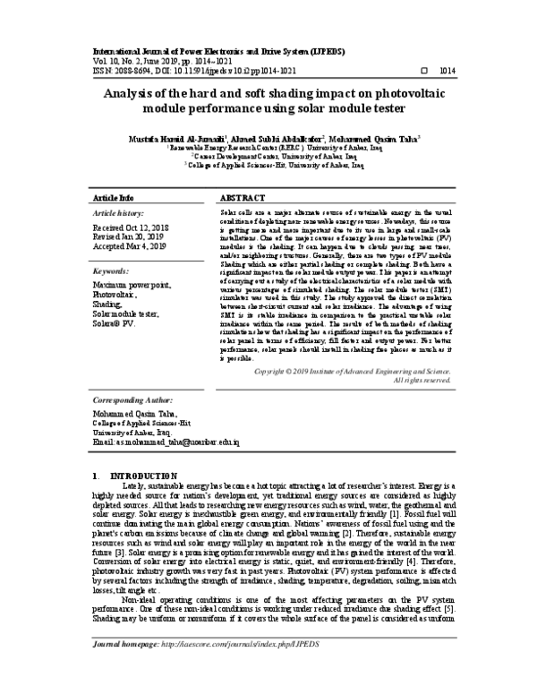 (PDF) Analysis of the hard and soft shading impact on photovoltaic ...