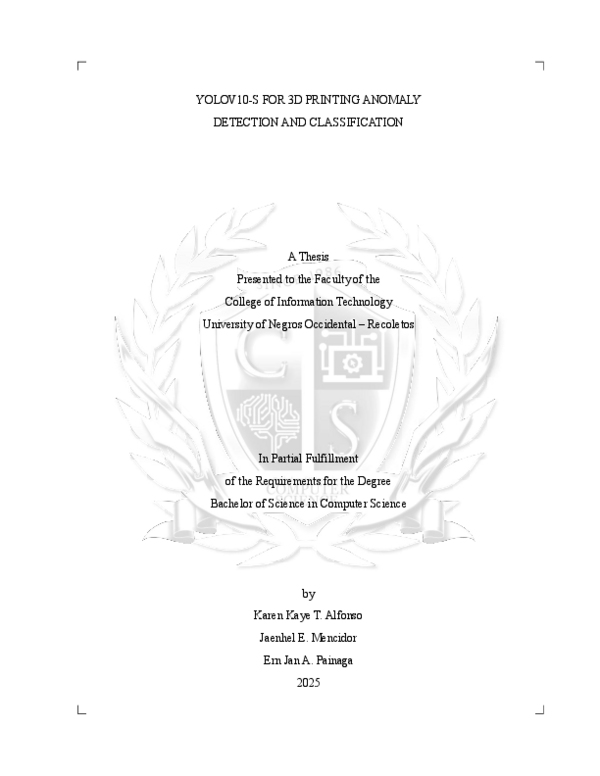 (PDF) YOLOV10-S FOR 3D PRINTING ANOMALY DETECTION AND CLASSIFICATION