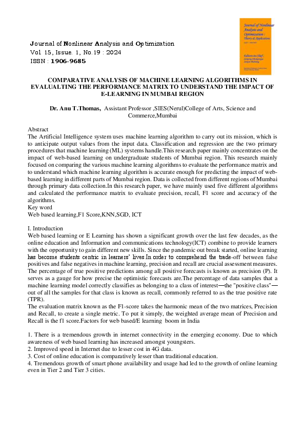(PDF) COMPARATIVE ANALYSIS OF MACHINE LEARNING ALGORITHMS IN ...