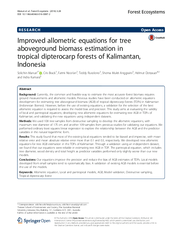 (PDF) Improved allometric equations for tree aboveground biomass ...