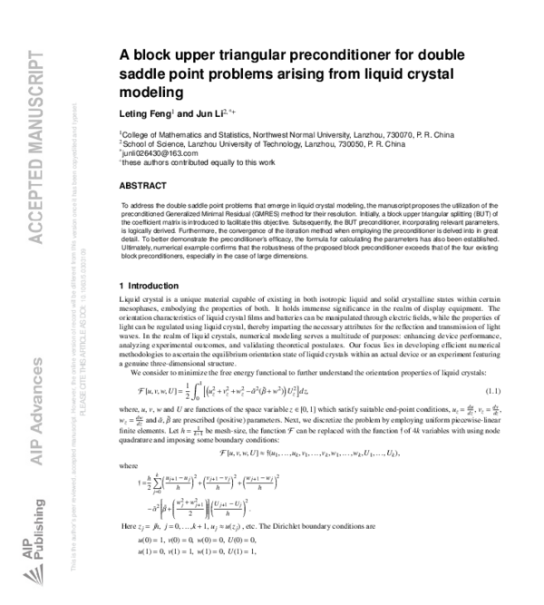 (PDF) A block upper triangular preconditioner for double saddle point ...