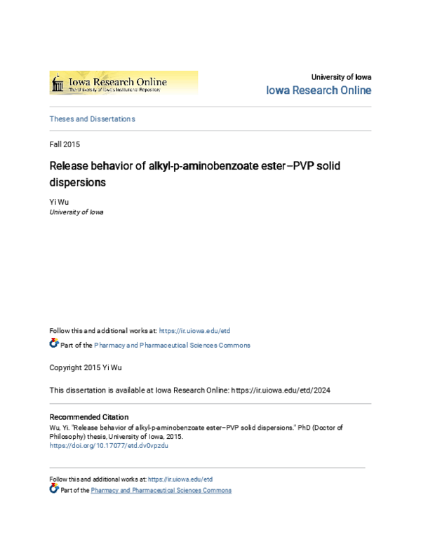 (PDF) Release behavior of alkyl-p-aminobenzoate ester–PVP solid dispersions