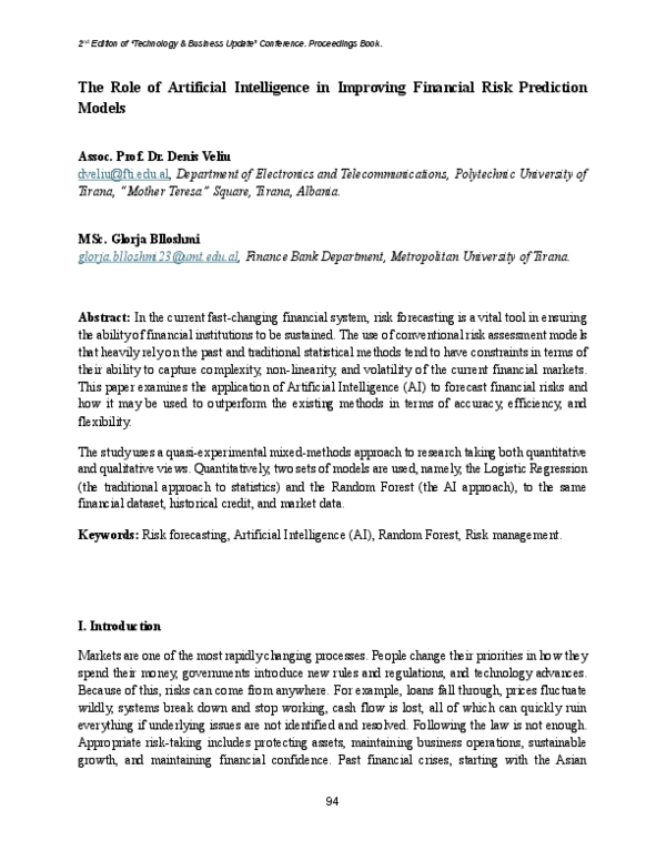 (PDF) The Role of Artificial Intelligence in Improving Financial Risk ...