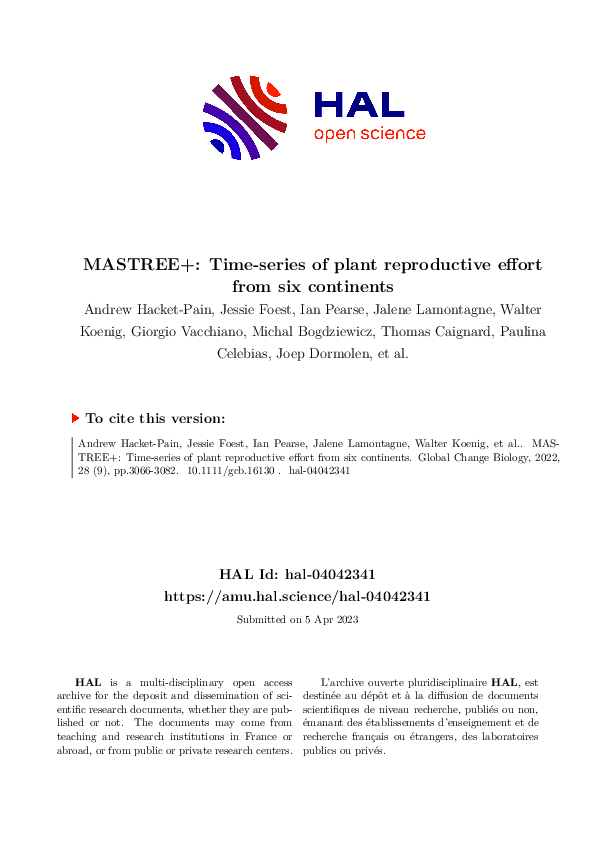 (PDF) MASTREE+: Time‐series of plant reproductive effort from six ...