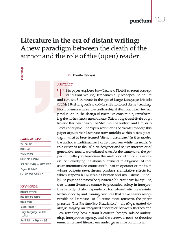 (PDF) Literature in the Era of Distant Writing: A New Paradigm Between ...