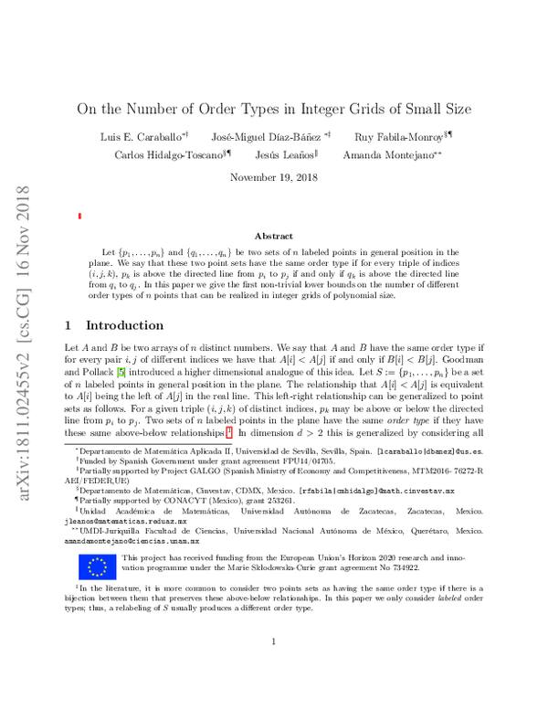 (PDF) On the number of order types in integer grids of small size