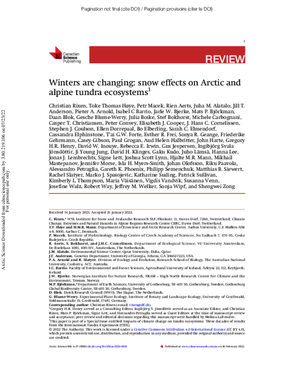 (PDF) Winters are changing: snow effects on Arctic and alpine tundra ...