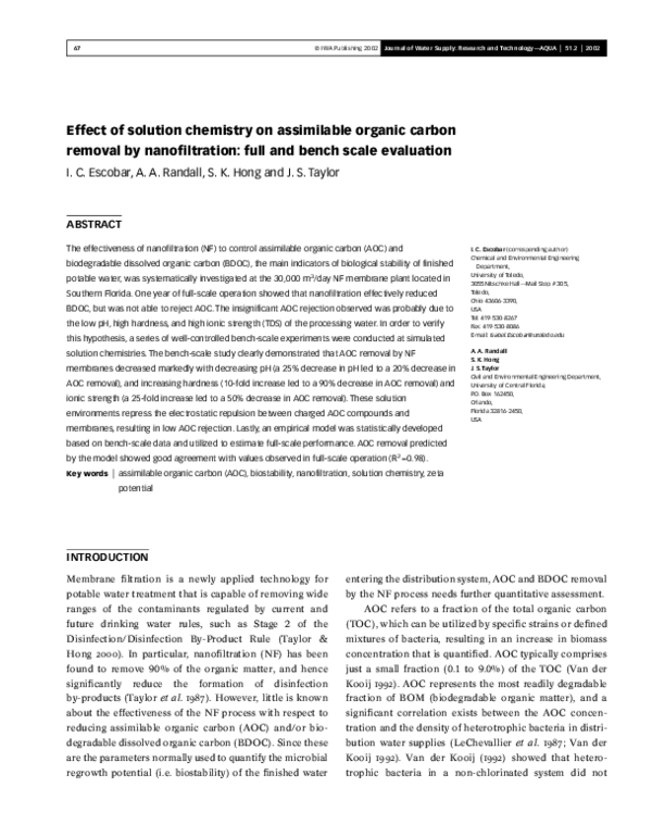 (PDF) Effect of solution chemistry on assimilable organic carbon ...