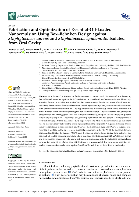 (PDF) Fabrication and Optimization of Essential-Oil-Loaded Nanoemulsion ...