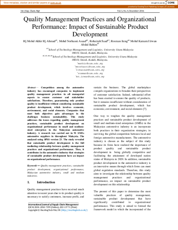 (PDF) Quality Management Practices and Organizational Performance ...