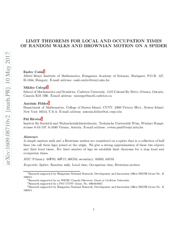 (PDF) Limit Theorems for Local and Occupation Times of Random Walks and ...