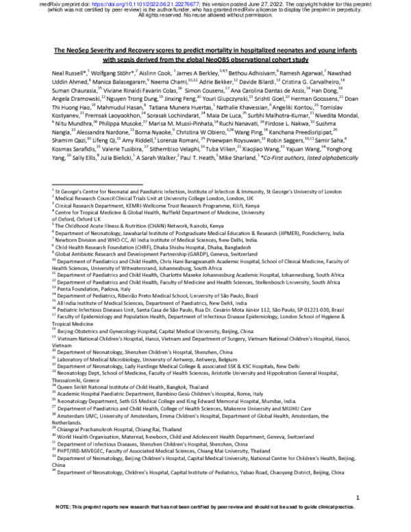 (PDF) The NeoSep Severity and Recovery scores to predict mortality in ...