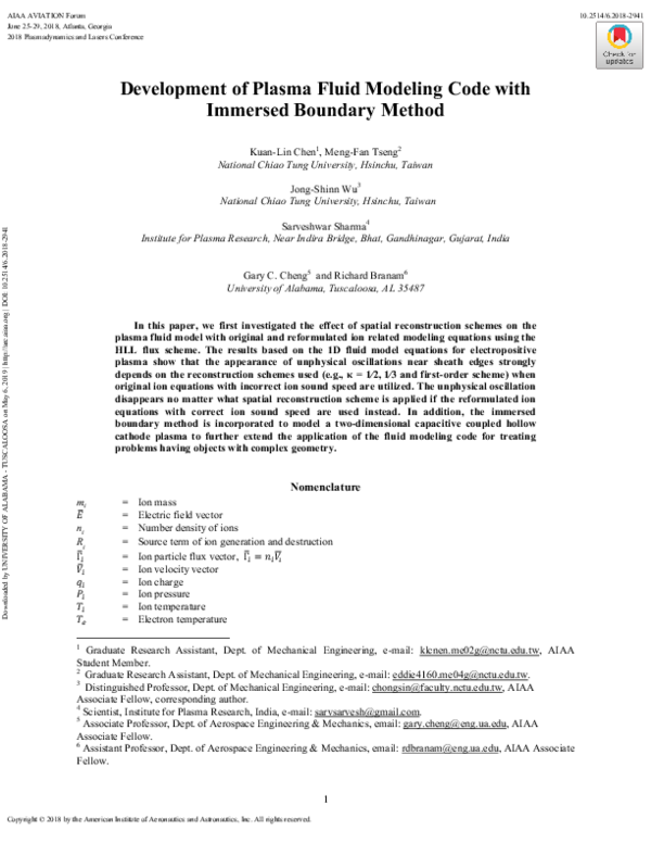 (PDF) Development of Plasma Fluid Modeling Code with Immersed Boundary ...