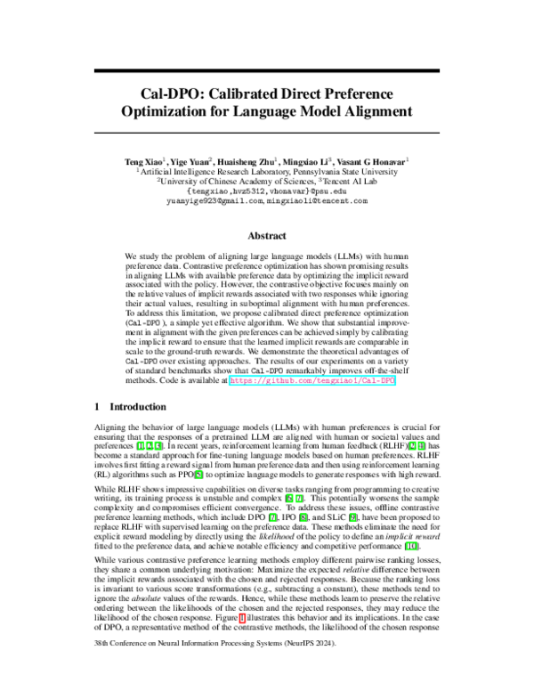 (PDF) Cal-DPO: Calibrated Direct Preference Optimization for Language ...
