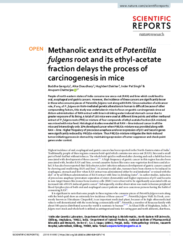 (PDF) Methanolic extract of Potentilla fulgens root and its ethyl ...