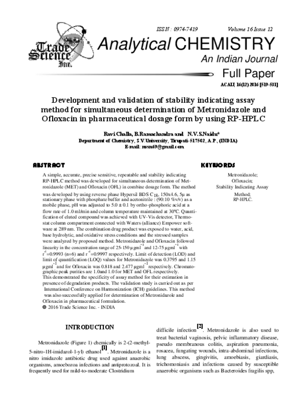 (PDF) Analytical CHEMISTRY Development and validation of stability ...