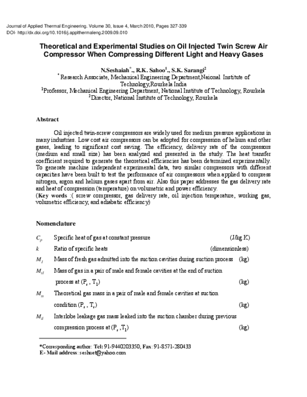 (PDF) Theoretical and experimental studies on oil injected twin-screw ...
