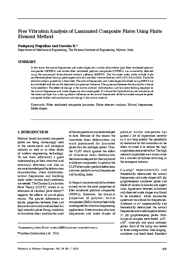 (PDF) Free Vibration Analysis of Laminated Composite Plates Using ...