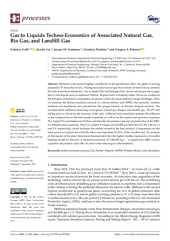 (PDF) Gas to Liquids Techno-Economics of Associated Natural Gas, Bio ...